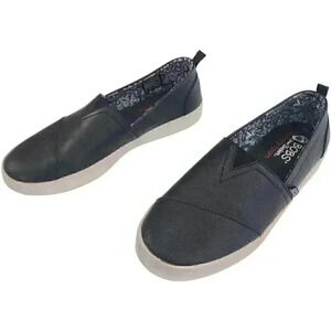 Bobs From Skechers  Memory Foam Faux Leather Black Slip on Women's Shoes 8